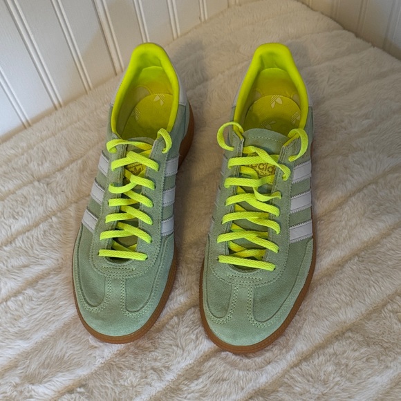 Adidas Women's Mint Green Sneakers with Neon Yellow Highlights Size 9